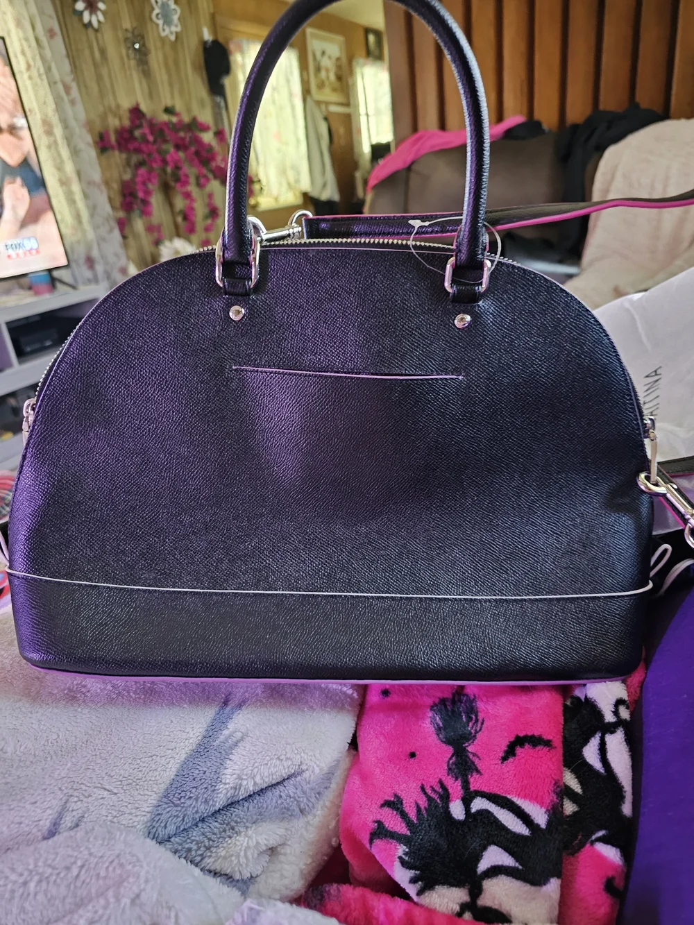 Coach Black Leather Sierra Dome Satchel with Pink Trim - Picture 3 of 7